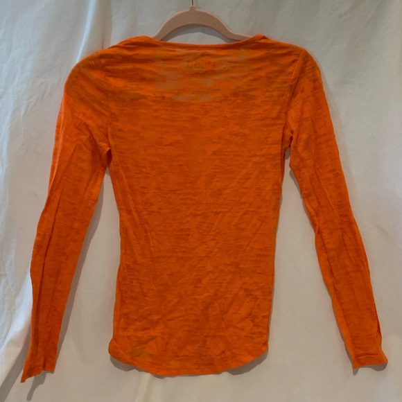 Semi-sheer Print Orange Long Sleeve Shirt - Picture 4 of 4